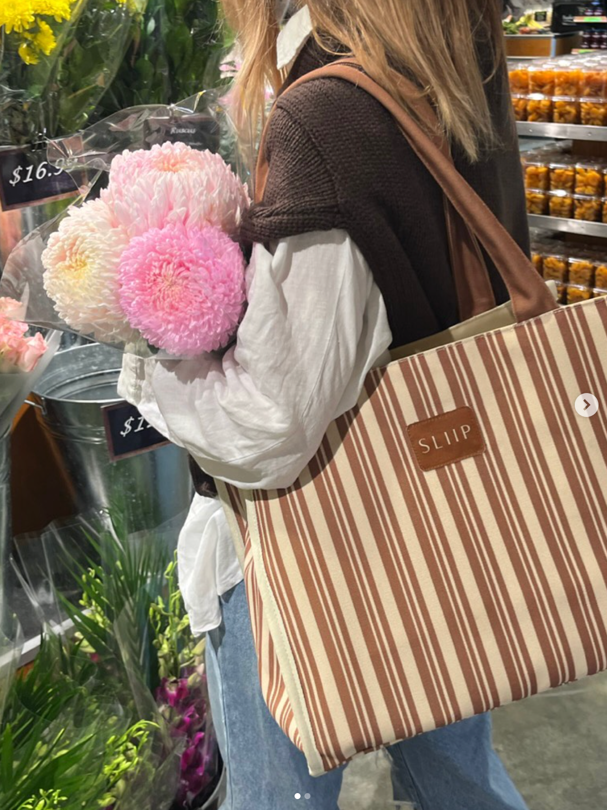 Front view of striped Versa Bag – work and lifestyle carryall